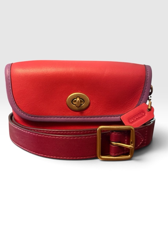 Coach Handbags - Coach Turnlock Flare Belt Bag Style 316 Red & Lilac Colorblock Leather Crossbody